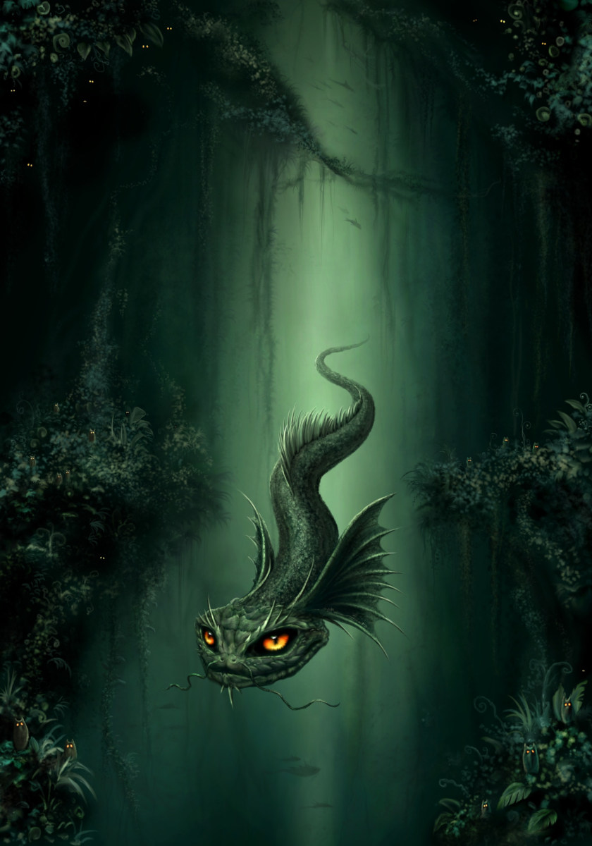 Happy woman hiker in a misty forest